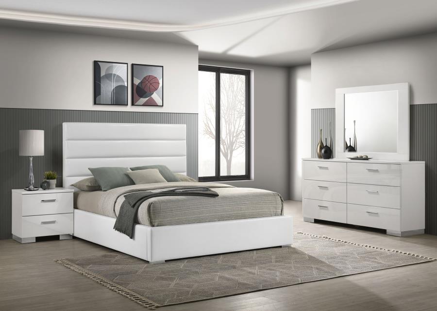 Felicity 4-piece California King Upholstered Bedroom Set White High Gloss