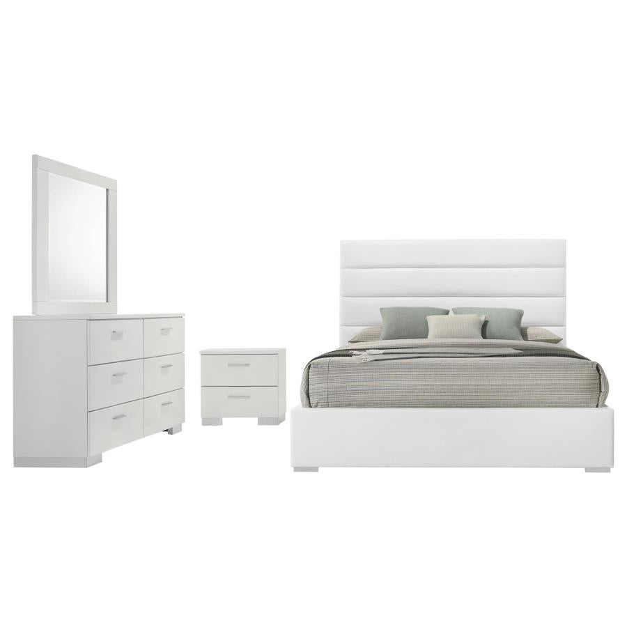 Felicity 4-piece California King Upholstered Bedroom Set White High Gloss