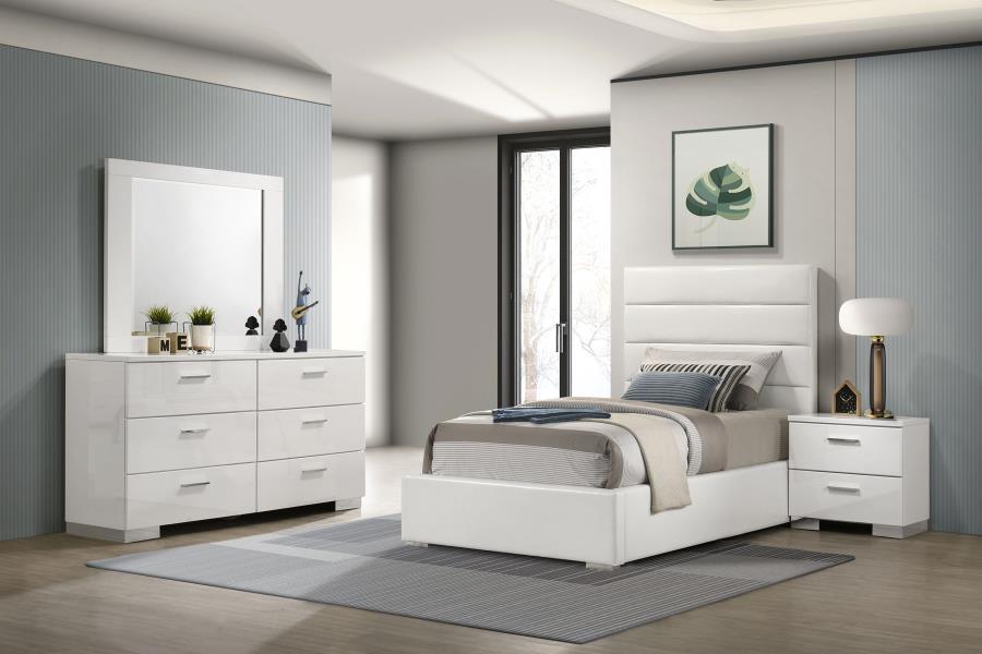 Felicity 4-piece Twin Upholstered Bedroom Set White High Gloss