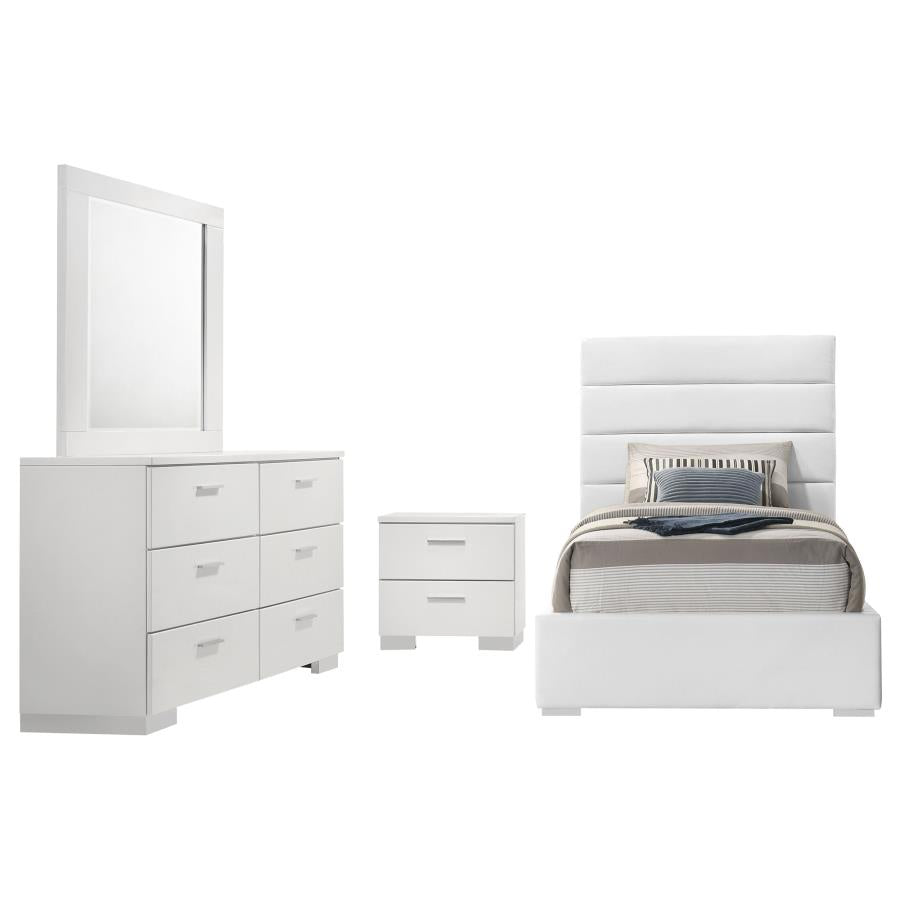 Felicity 4-piece Twin Upholstered Bedroom Set White High Gloss