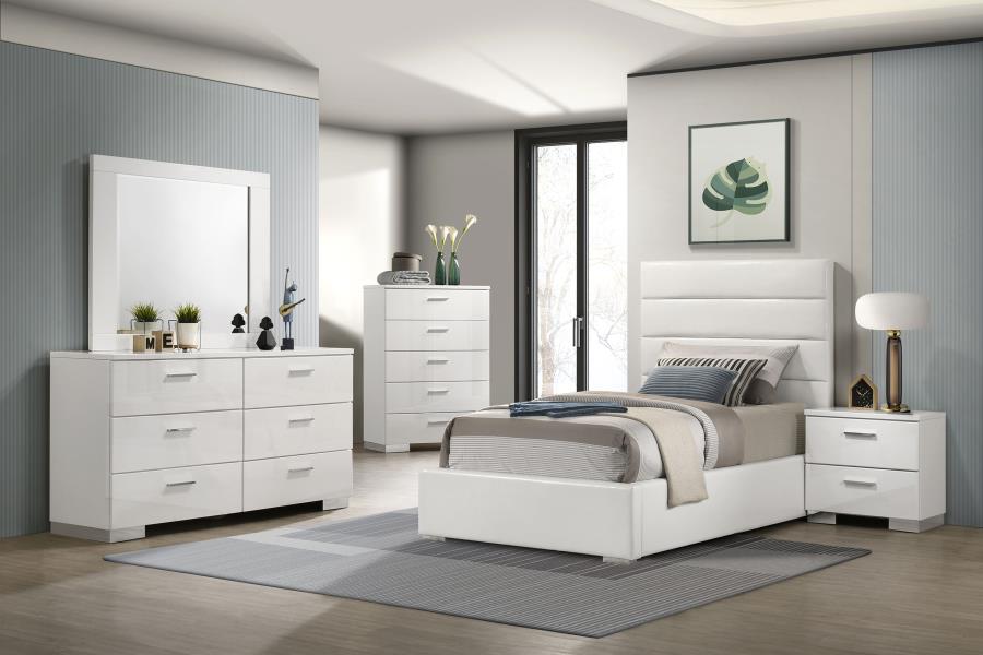 Felicity 5-piece Twin Upholstered Bedroom Set White High Gloss