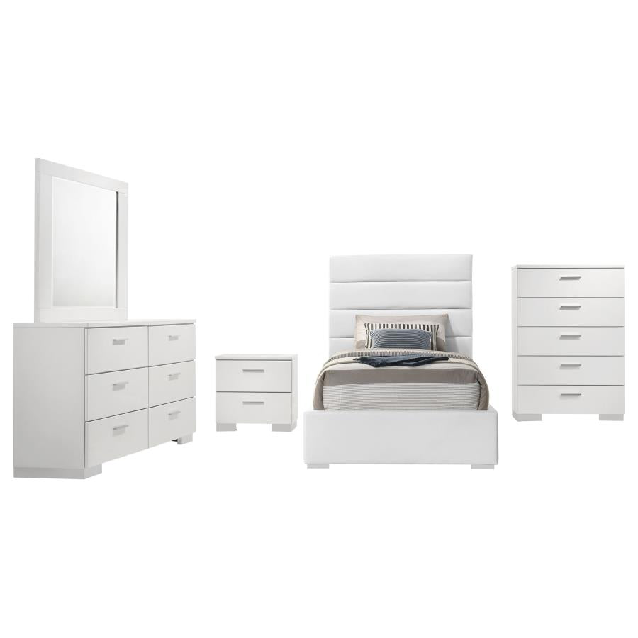 Felicity 5-piece Twin Upholstered Bedroom Set White High Gloss