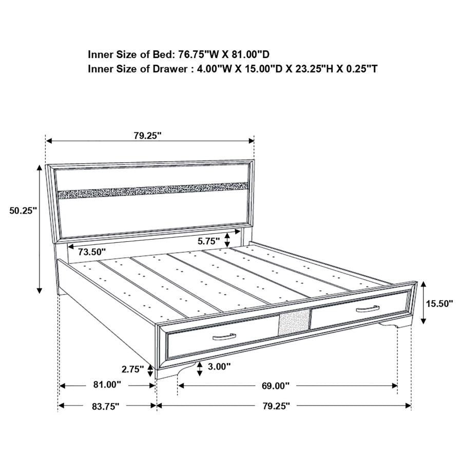Miranda 51-inch Wood Eastern King Storage Panel Bed White