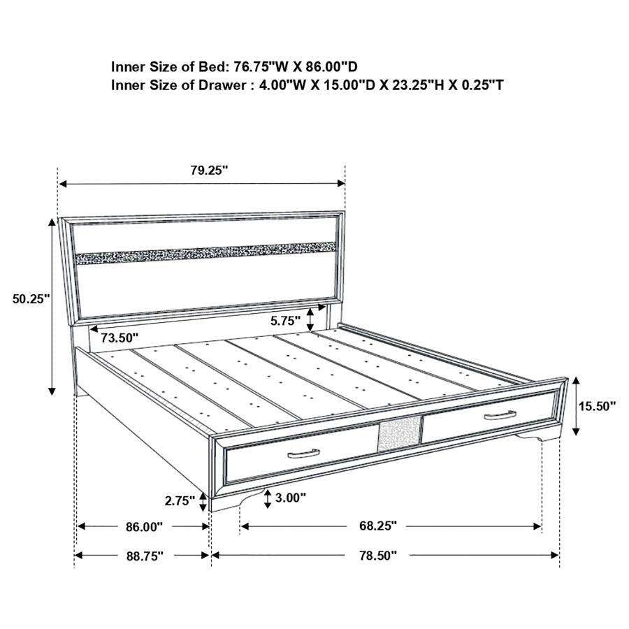 Miranda 51-inch Wood California King Storage Panel Bed White