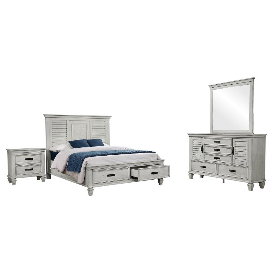 Franco 4-piece Queen Storage Bedroom Set Distressed White