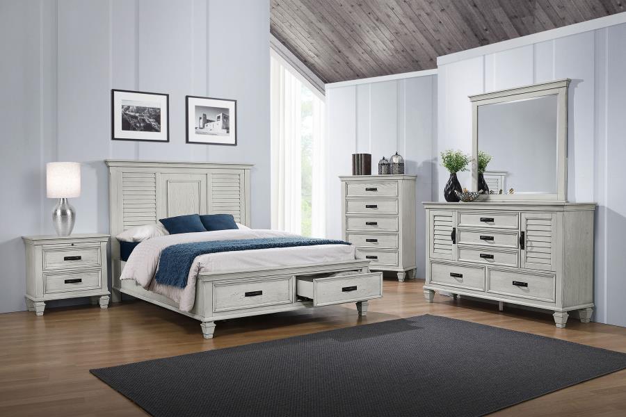 Franco 5-piece Queen Storage Bedroom Set Distressed White