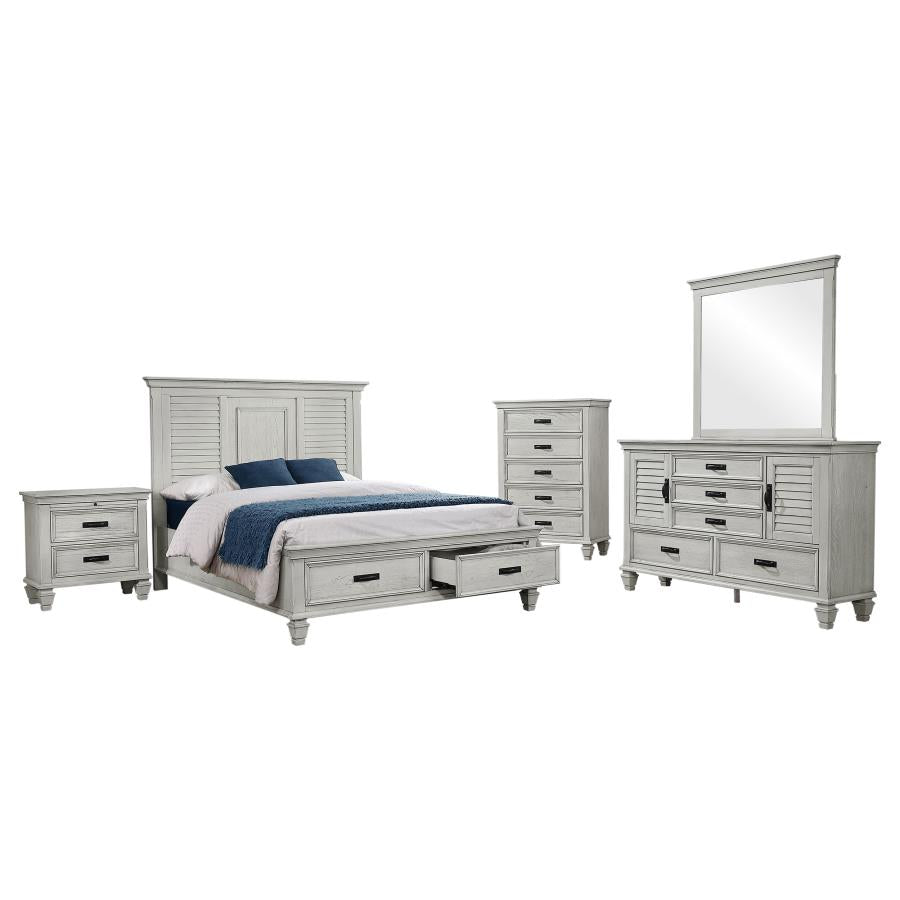 Franco 5-piece Queen Storage Bedroom Set Distressed White