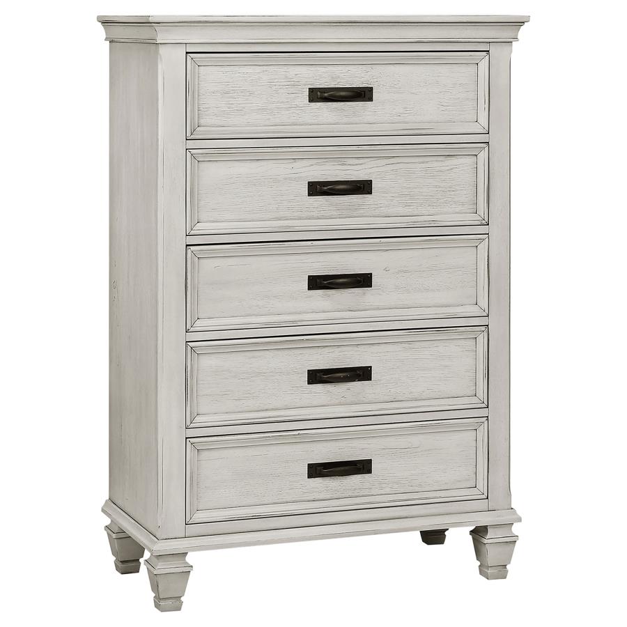 Franco 5-piece Queen Storage Bedroom Set Distressed White