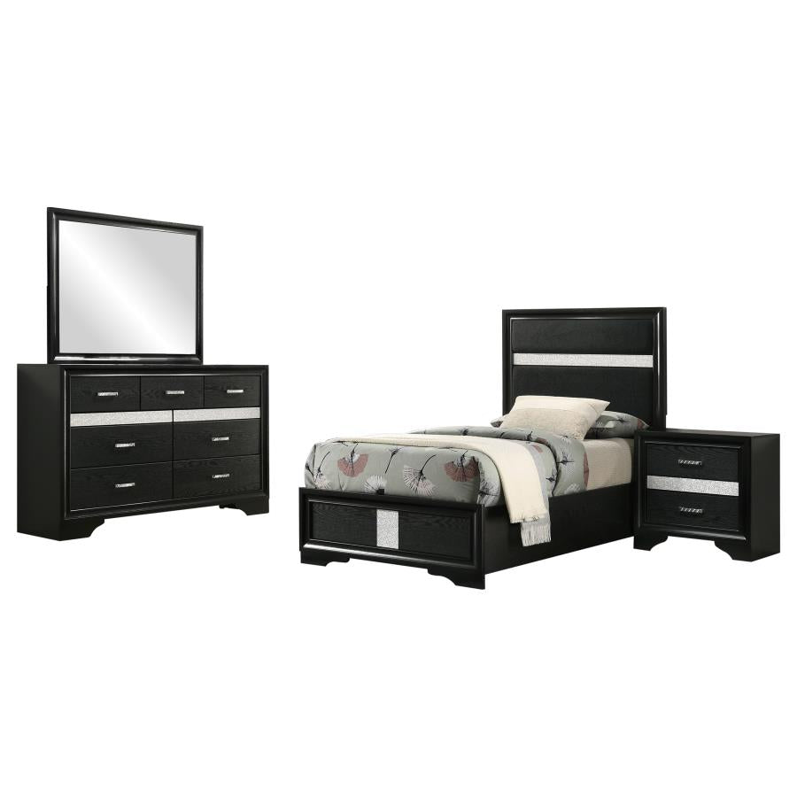 Miranda 4-piece Twin Upholstered Bedroom Set Black