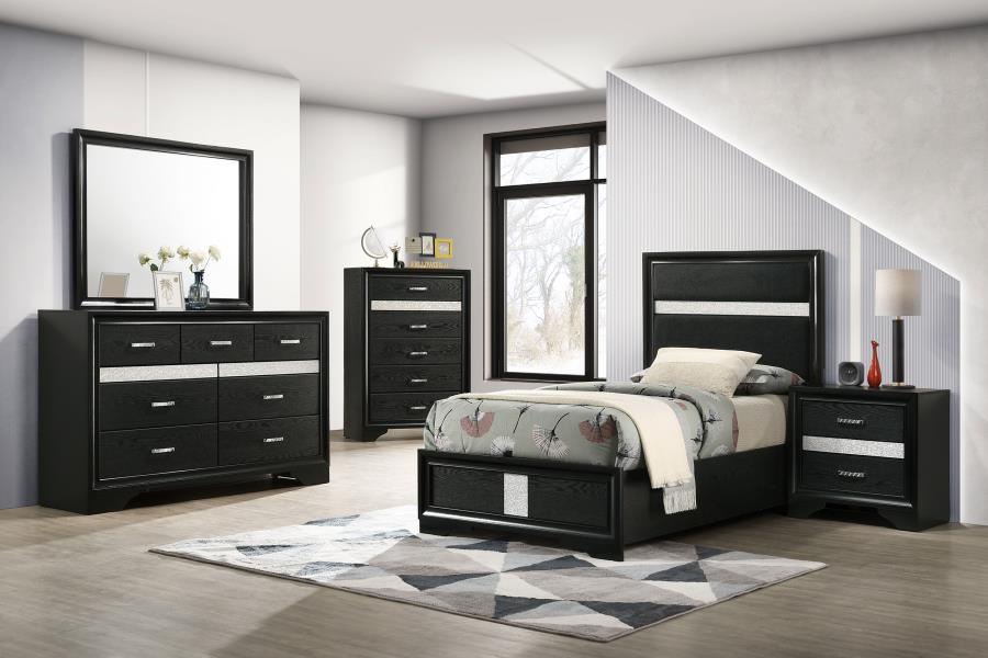 Miranda 5-piece Twin Upholstered Bedroom Set Black