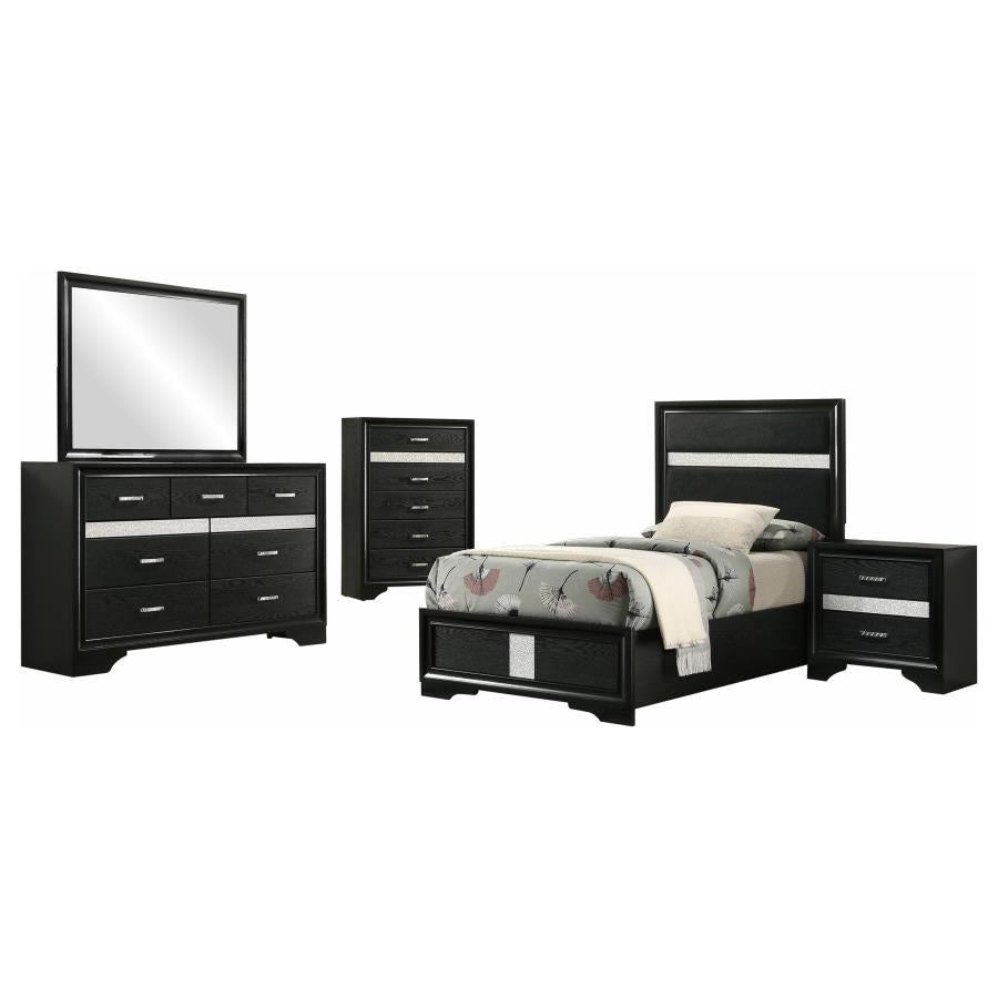 Miranda 5-piece Twin Upholstered Bedroom Set Black