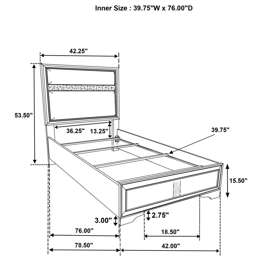 Miranda 5-piece Twin Upholstered Bedroom Set Black