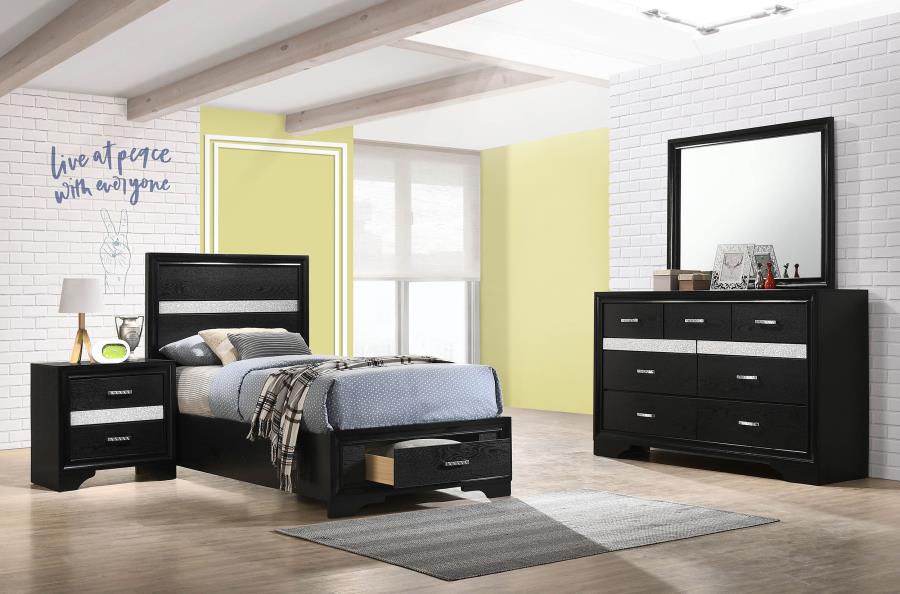 Miranda 4-piece Twin Storage Bedroom Set Black