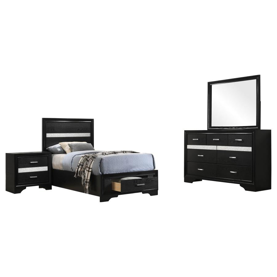 Miranda 4-piece Twin Storage Bedroom Set Black