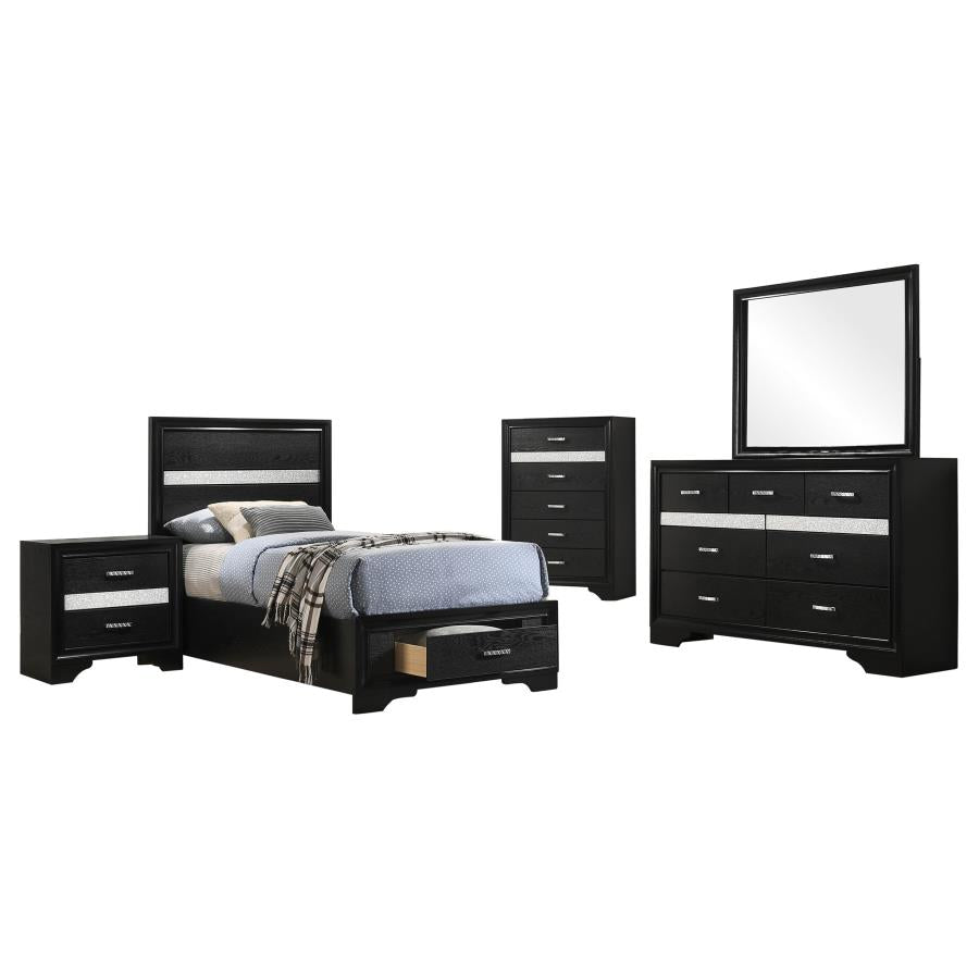 Miranda 5-piece Twin Storage Bedroom Set Black