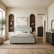 Skye View King Upholstery Bed, Dresser & Mirror, Chest