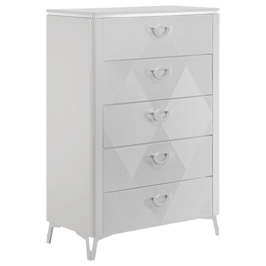 Cassia 5-piece Eastern King LED Bedroom Set White High Gloss