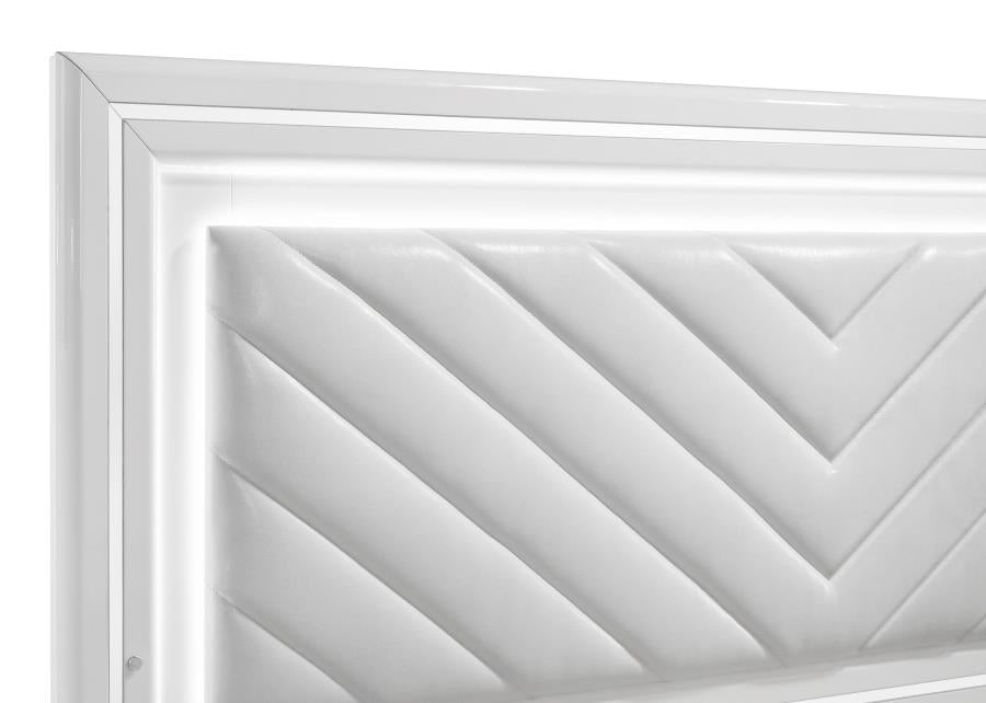 Cassia Queen LED Panel Bed White High Gloss