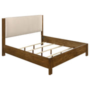 Adderley Eastern King Wood Panel Bed Cream and Warm Brown