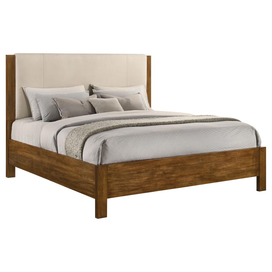 Adderley Eastern King Wood Panel Bed Cream and Warm Brown