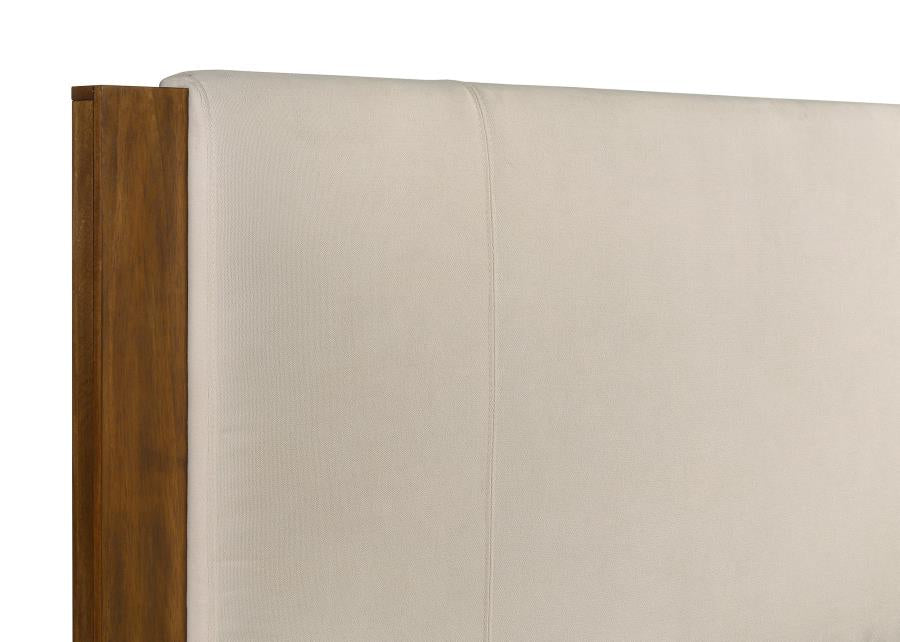 Adderley California King Wood Panel Bed Cream and Warm Brown