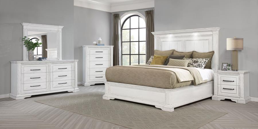McKinney Queen LED Light Panel Bed Vintage White