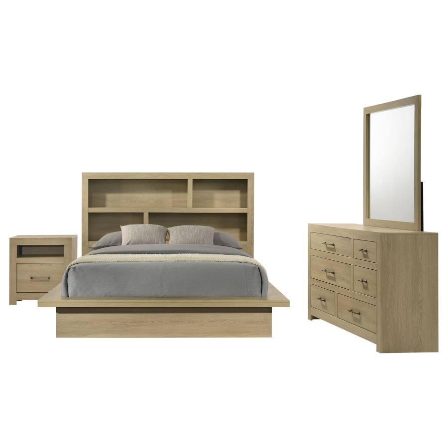 Hendricks 4-piece Eastern King Bookcase Bedroom Set Light Oak