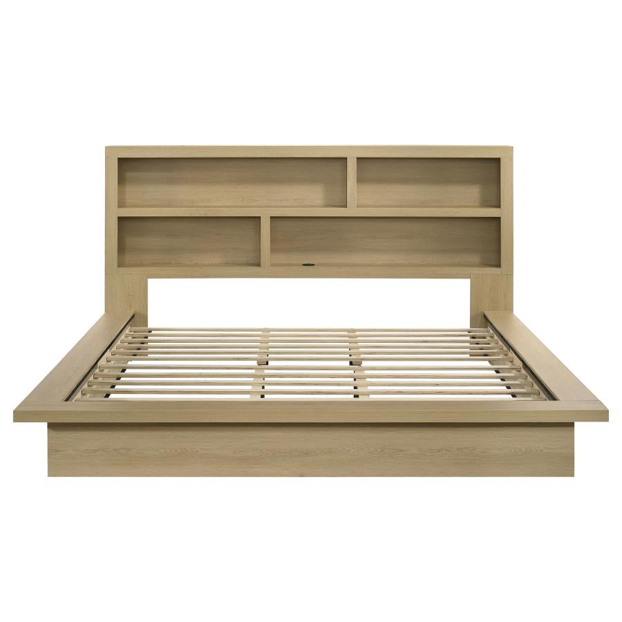 Hendricks Eastern King Bookcase Headboard Platform Bed Light Oak