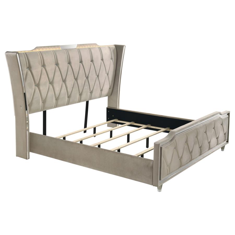 Lorient 5-piece Eastern King Fireplace Bedroom Set Ivory and Camel