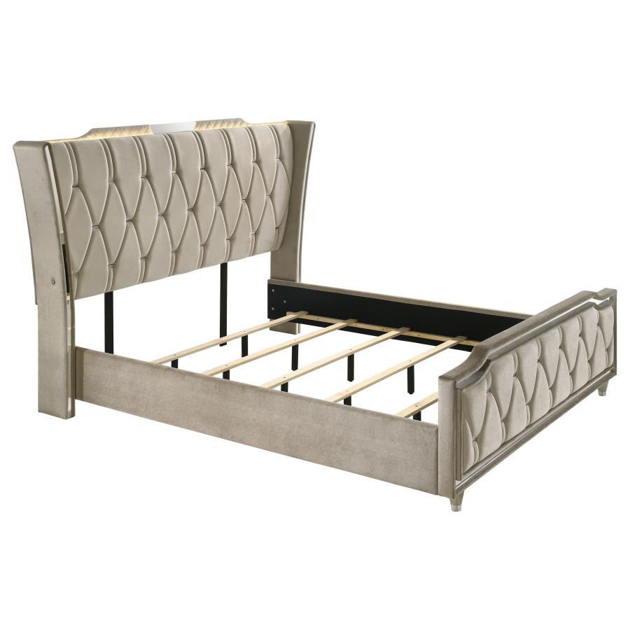 Lorient 4-piece California King Fireplace Bedroom Set Ivory and Camel