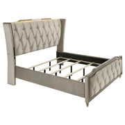 Lorient Queen LED Upholstered Wingback Bed Ivory and Camel