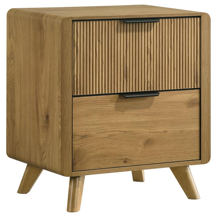 Bennett Full Cream Upholstered 4-Piece Mid-Century Bedroom Set Light Oak