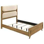 Bennett Full Mid-Century Fabric Upholstered Panel Bed Light Oak and Cream