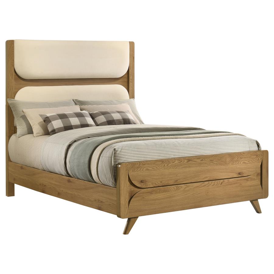 Bennett Full Mid-Century Fabric Upholstered Panel Bed Light Oak and Cream