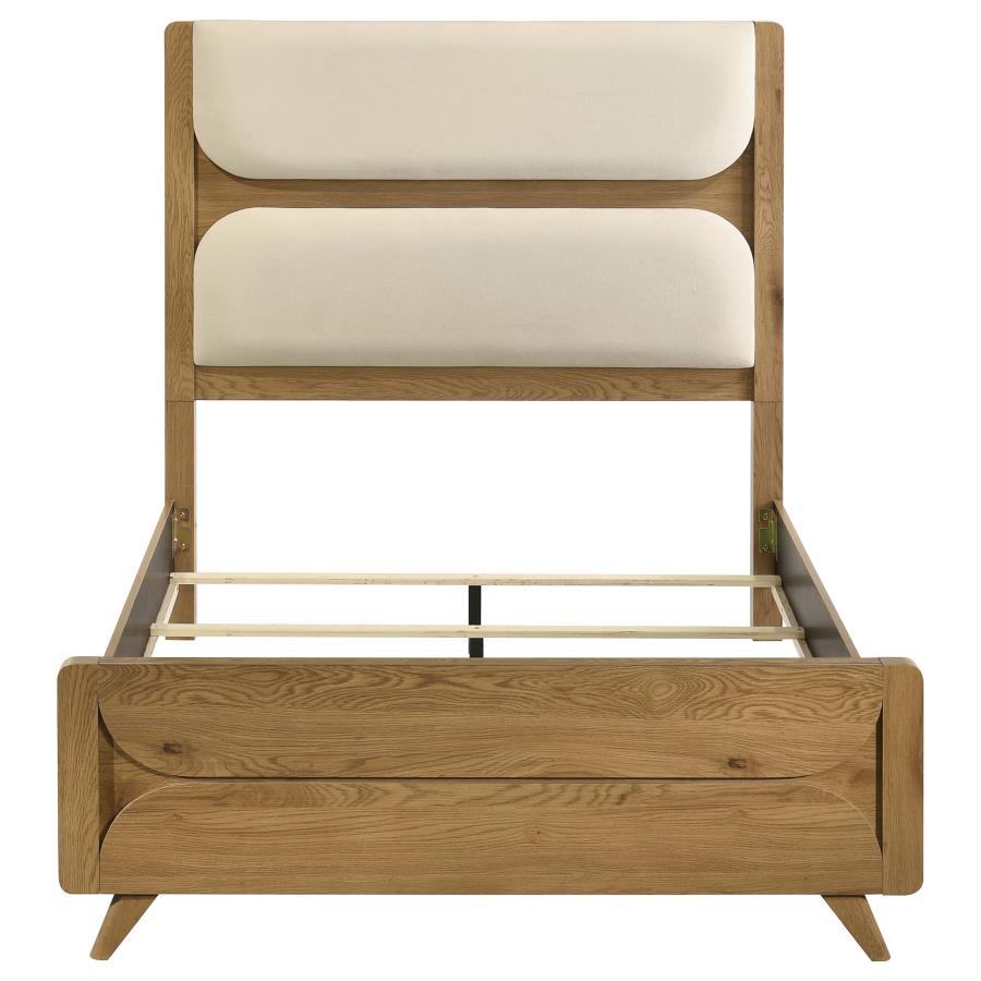Bennett Full Mid-Century Fabric Upholstered Panel Bed Light Oak and Cream