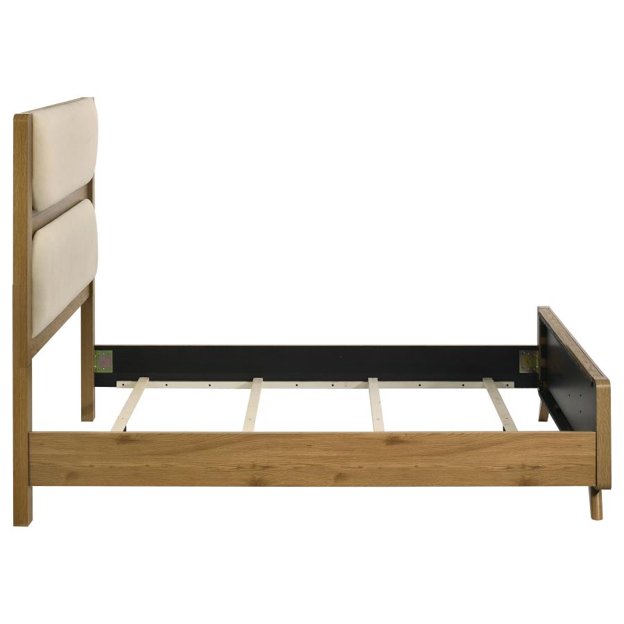 Bennett Full Mid-Century Fabric Upholstered Panel Bed Light Oak and Cream