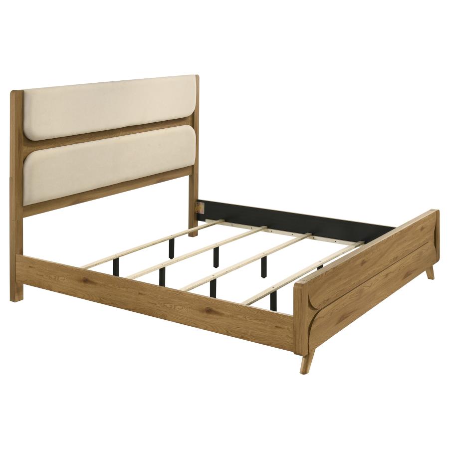 Bennett Eastern King Upholstered 4-Piece Mid-Century Bedroom Set Light Oak