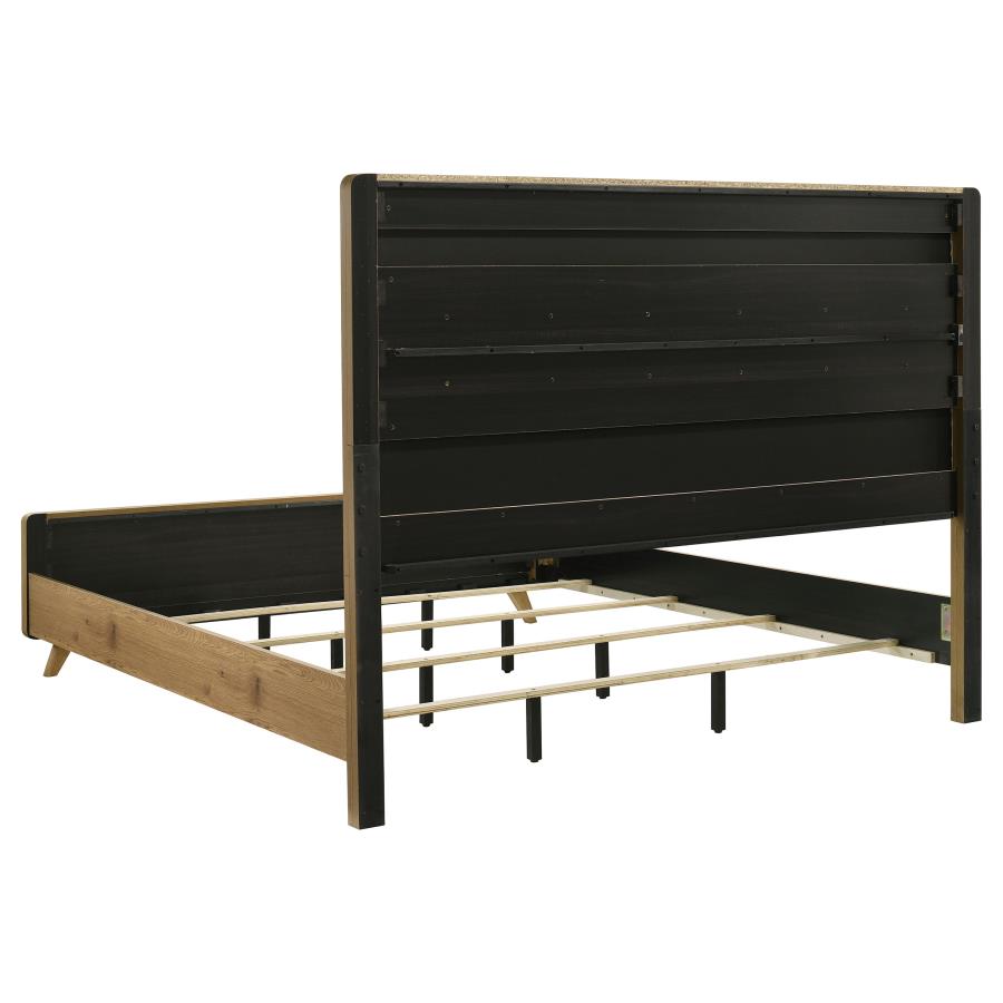 Bennett Eastern King Upholstered 4-Piece Mid-Century Bedroom Set Light Oak