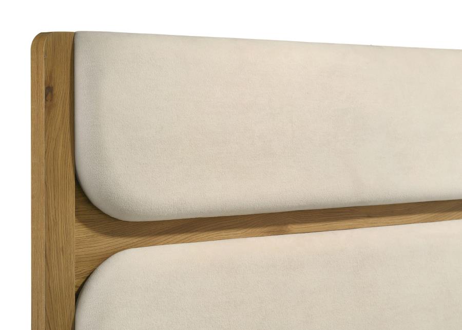 Bennett Eastern King Upholstered 4-Piece Mid-Century Bedroom Set Light Oak