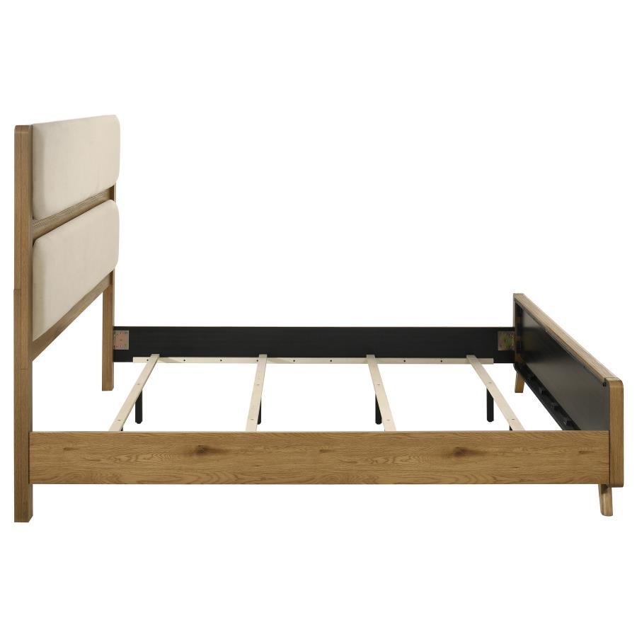 Bennett Eastern King Mid-Century Fabric Upholstered Panel Bed Light Oak