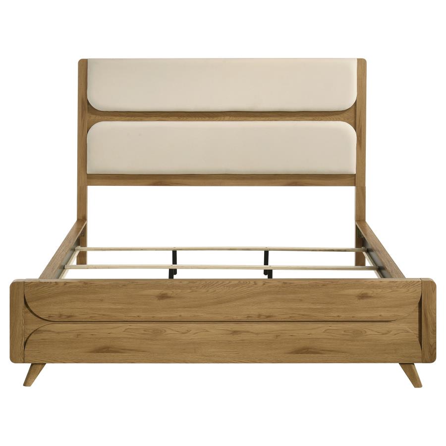 Bennett California King Mid-Century Fabric Upholstered Panel Bed Light Oak