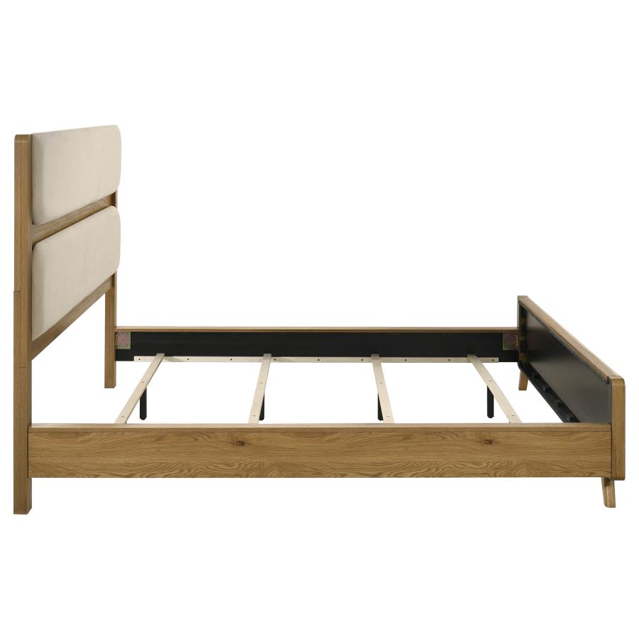 Bennett California King Mid-Century Fabric Upholstered Panel Bed Light Oak