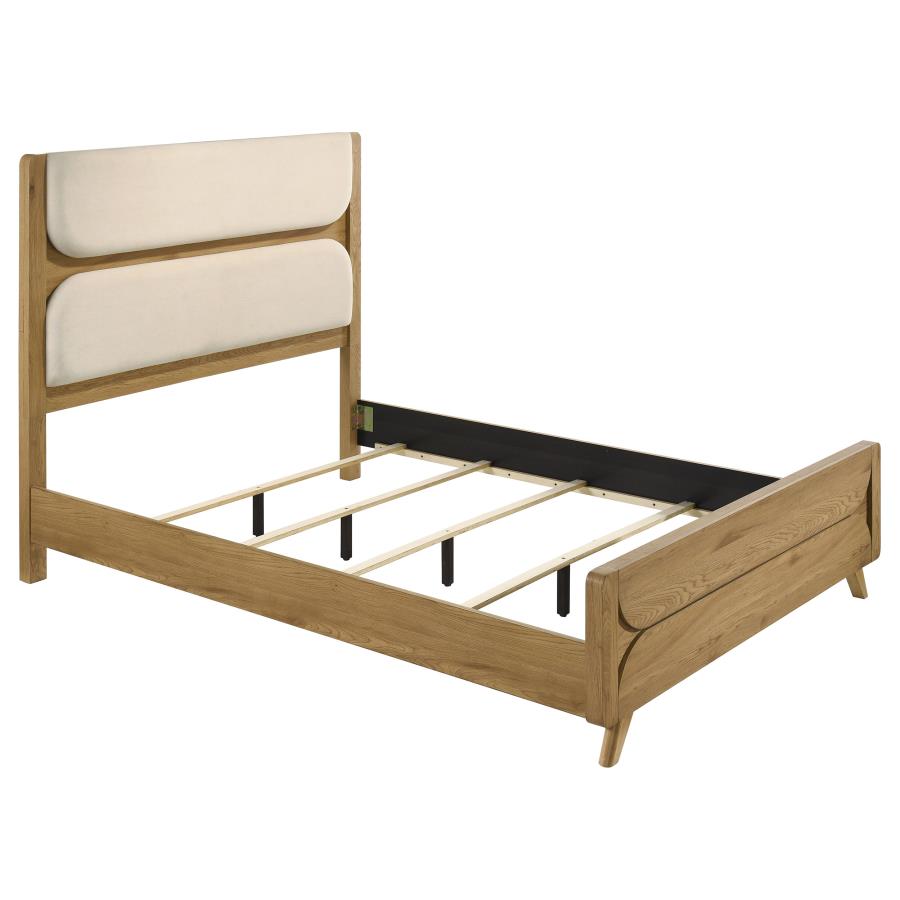 Bennett Queen Upholstered 4-Piece Mid-Century Bedroom Set Light Oak