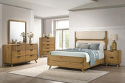 Bennett Queen Upholstered 5-Piece Mid-Century Bedroom Set Light Oak