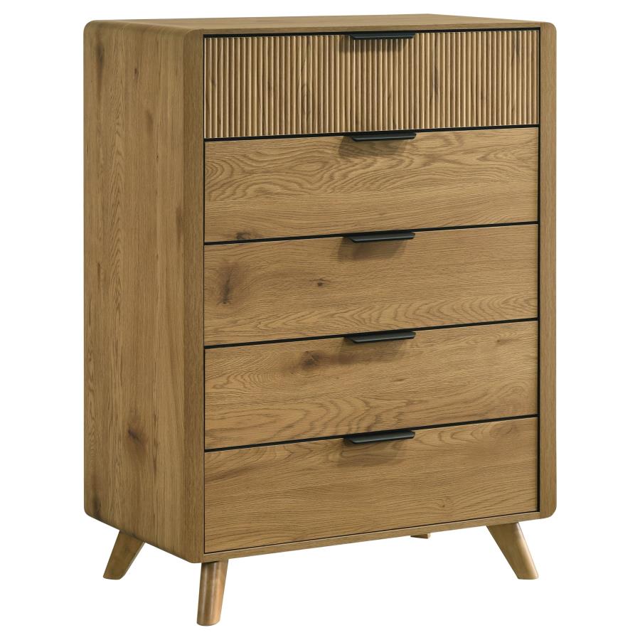 Bennett Queen Upholstered 5-Piece Mid-Century Bedroom Set Light Oak