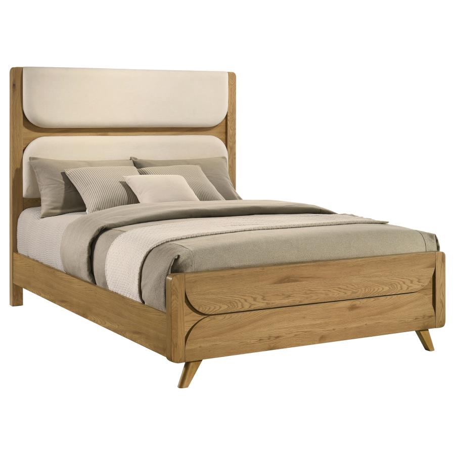 Bennett Queen Mid-Century Fabric Upholstered Panel Bed Light Oak
