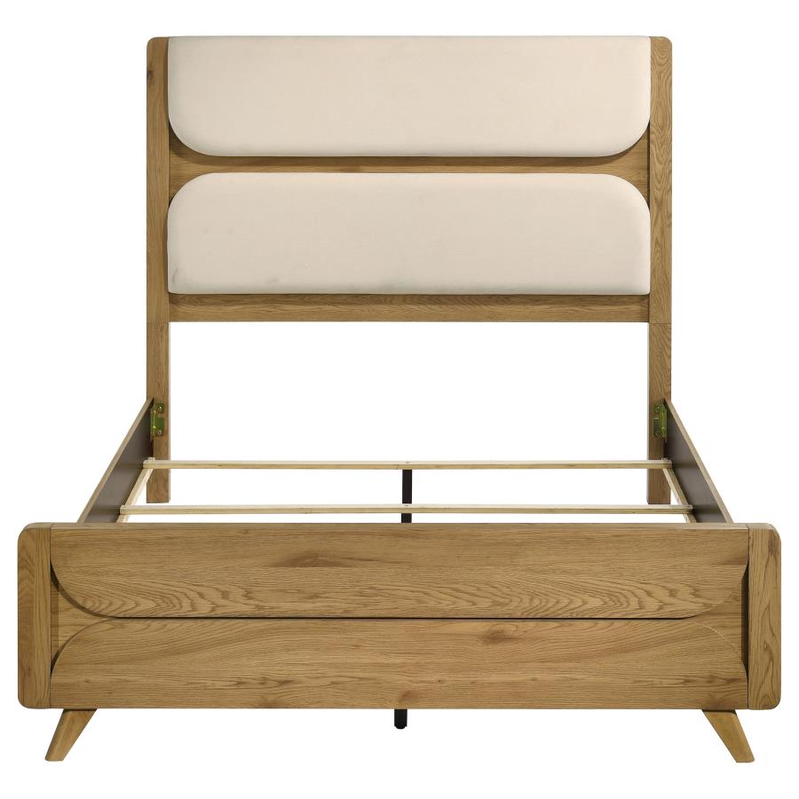 Bennett Queen Mid-Century Fabric Upholstered Panel Bed Light Oak