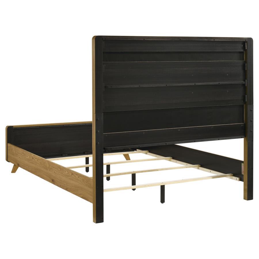 Bennett Queen Mid-Century Fabric Upholstered Panel Bed Light Oak