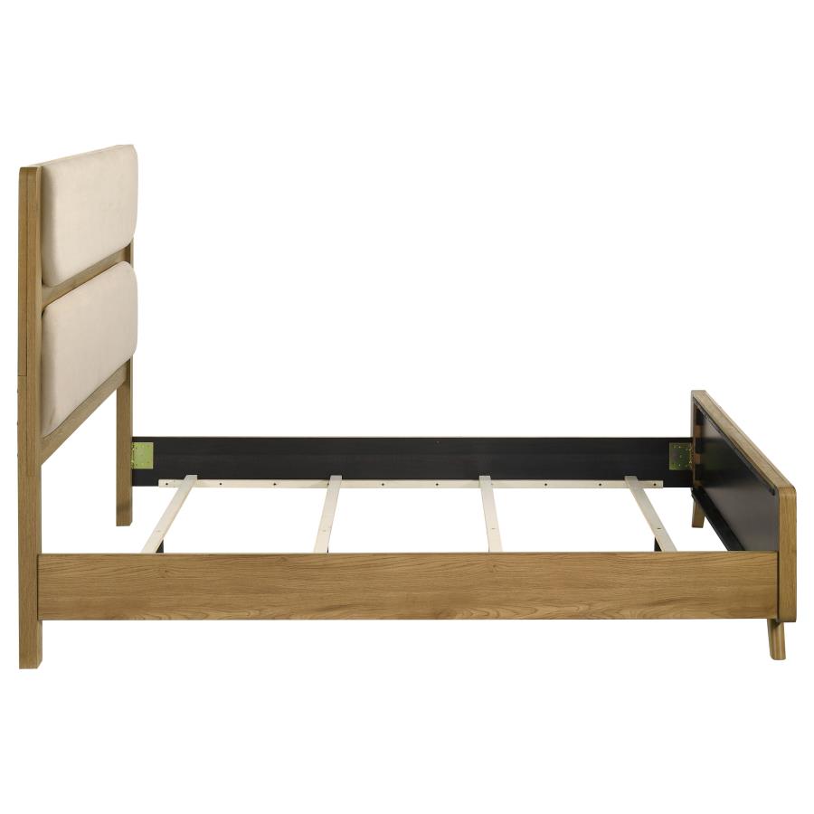 Bennett Queen Mid-Century Fabric Upholstered Panel Bed Light Oak