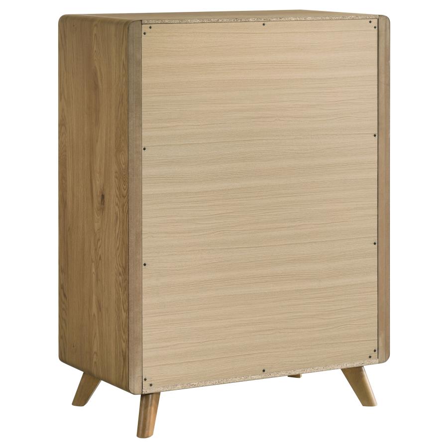 Bennett Twin Cream Upholstered 5-Piece Mid-Century Bedroom Set Light Oak